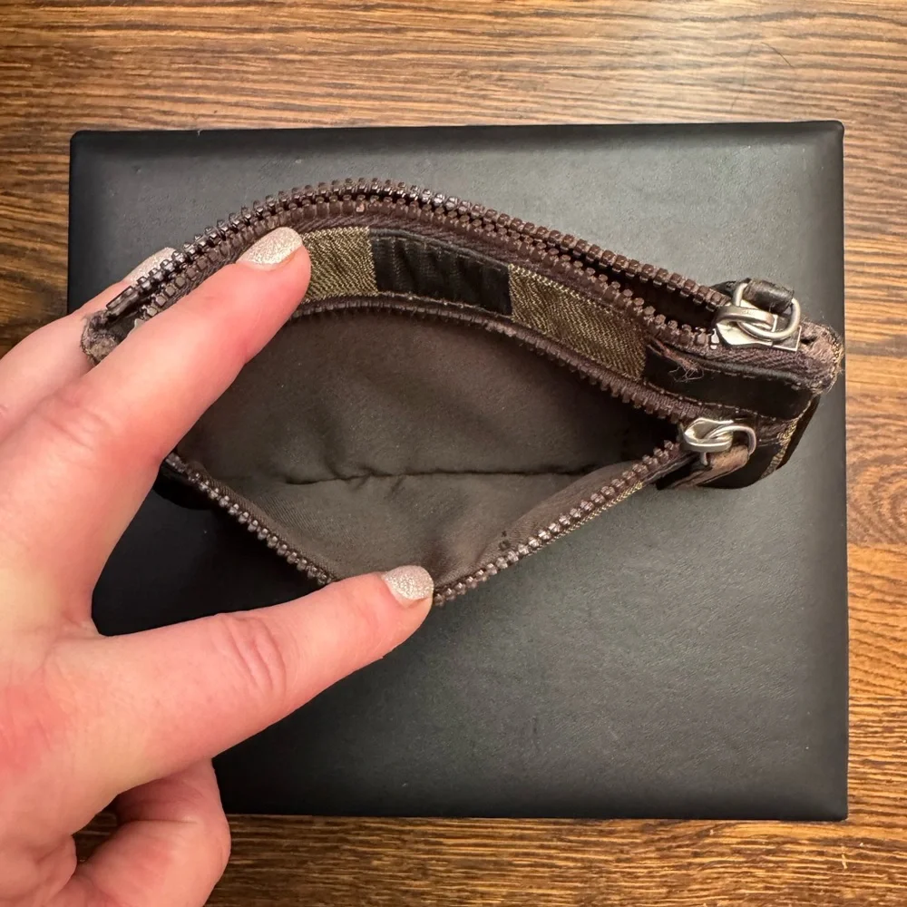 Fendi Pequin Black and Brown Striped Wallet Card Case Coin Case